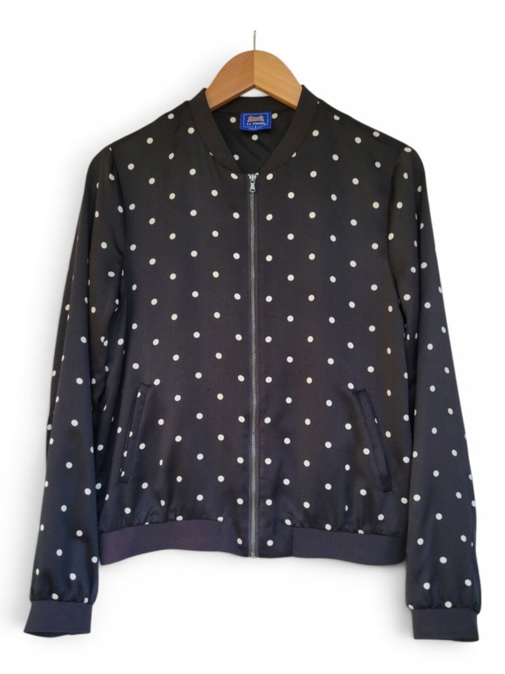 Le Tigre Black and White Polka Dot Chiffon Lightweight Bomber Jacket